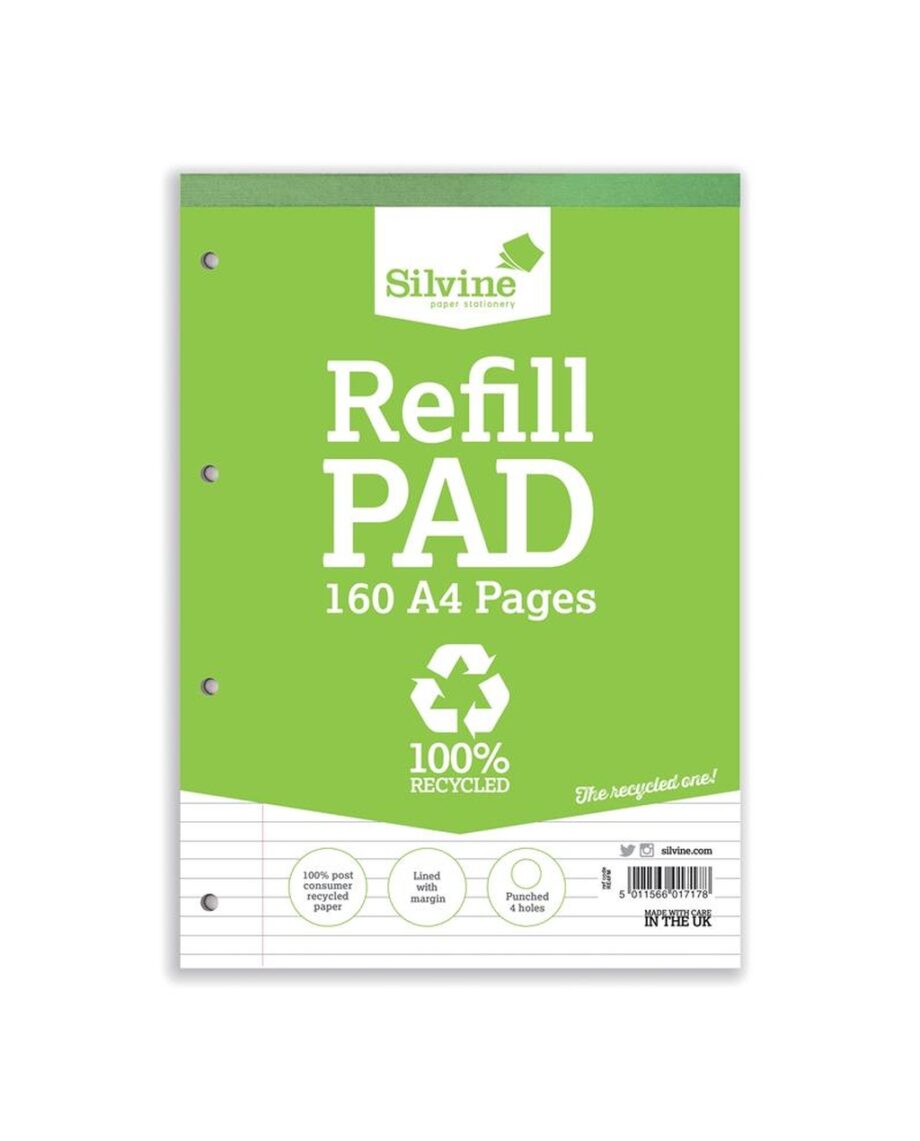 A4 8mm Punched Recycled Pad, 80 Leaf