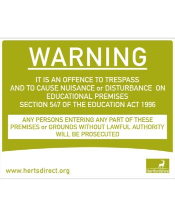 Herts Logo Plastic Warning Trespass Sign