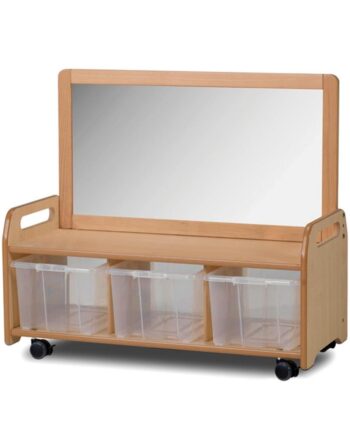 Mobile Mirror Storage Unit with 3 Clear Tubs