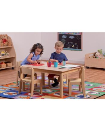 Small Rectangular Table And 4 X Beech Stacking Chairs Set