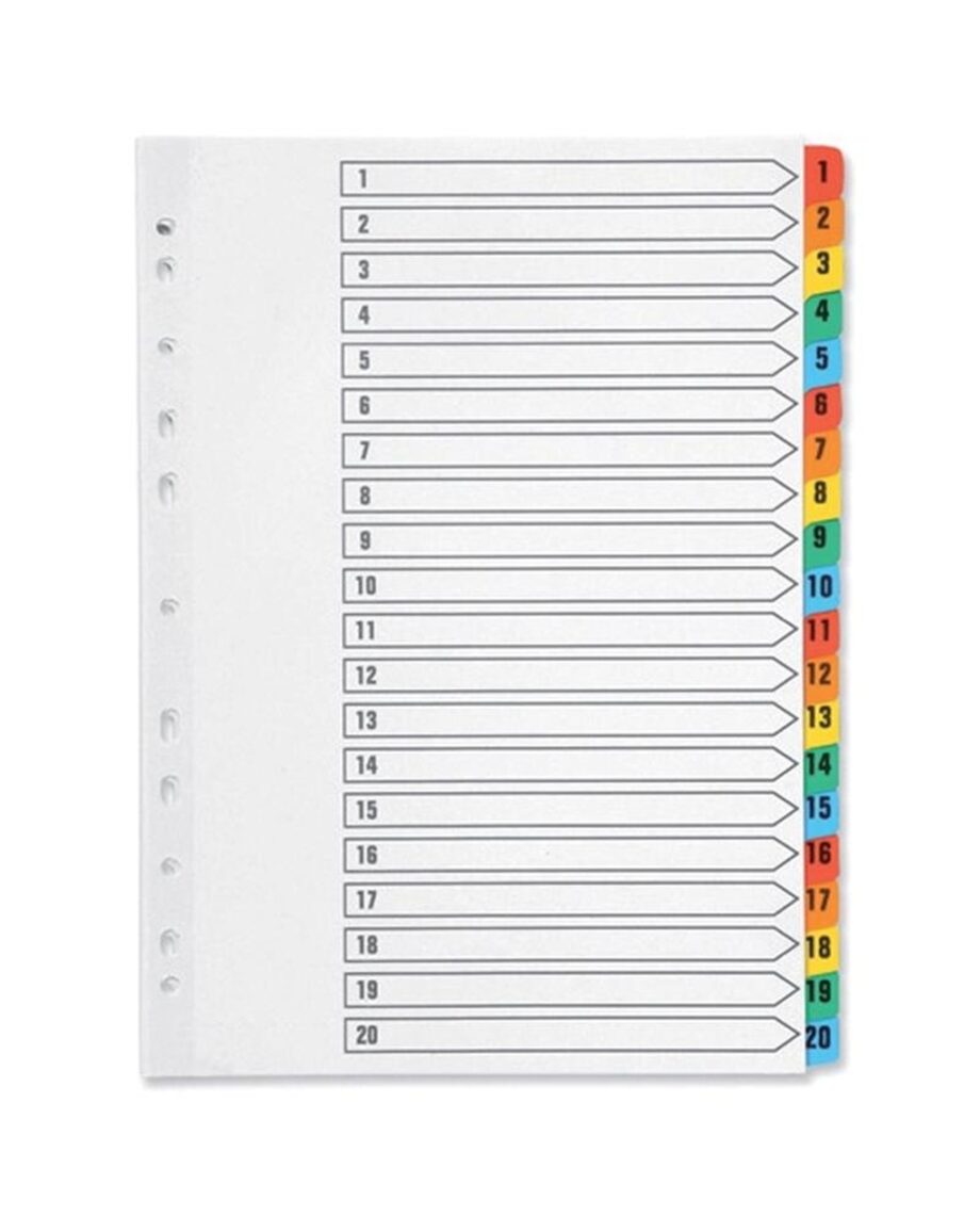 A4 Multicoloured Mylar Dividers 1-20