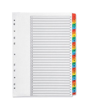 A4 Multicoloured Mylar Dividers 1-31