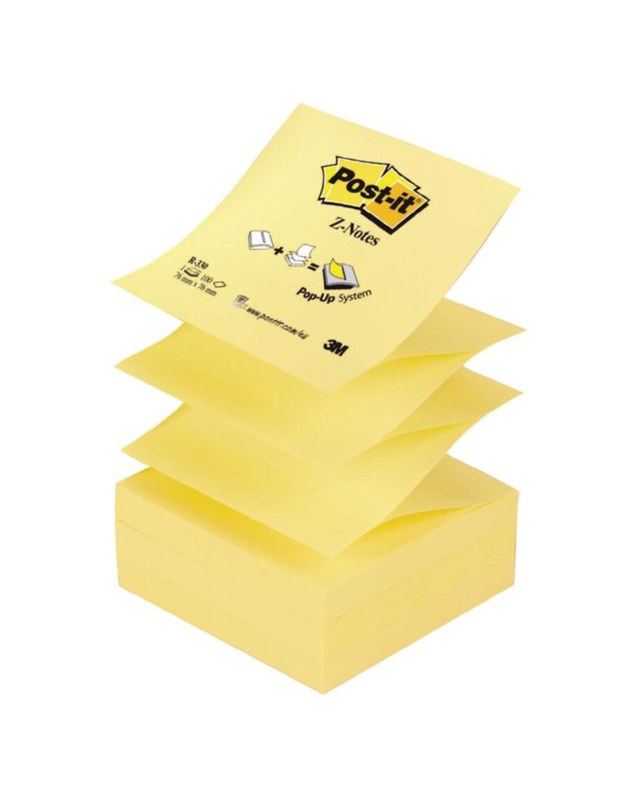 Post it Z Notes Yellow 76 x 76mm 100 Sheets       Per Pad